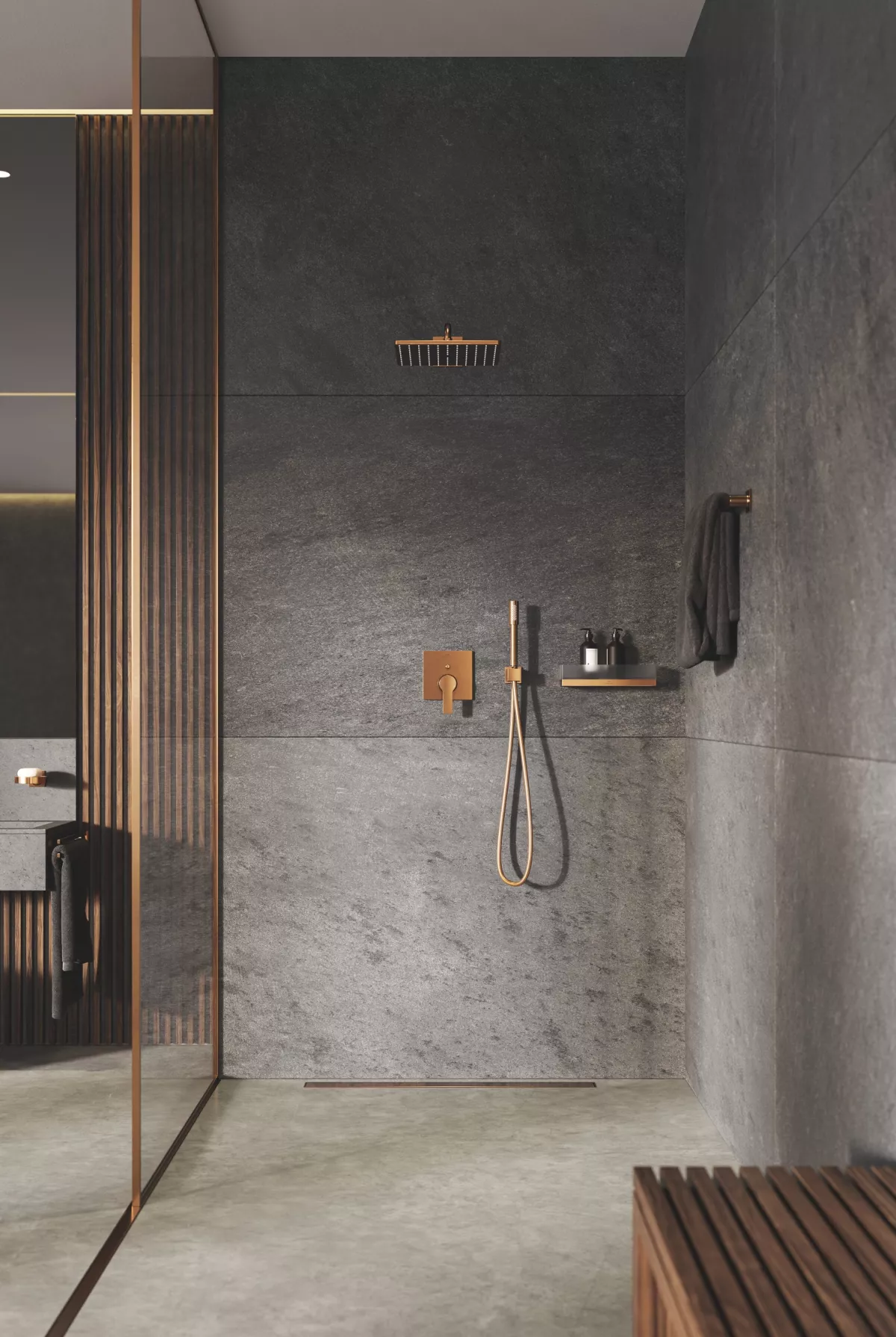 Dus fix Grohe 26564DL0, Rainshower 310 Cube, 1/2'', pe perete, 1 functie, 310 mm, brat, mat, cupru