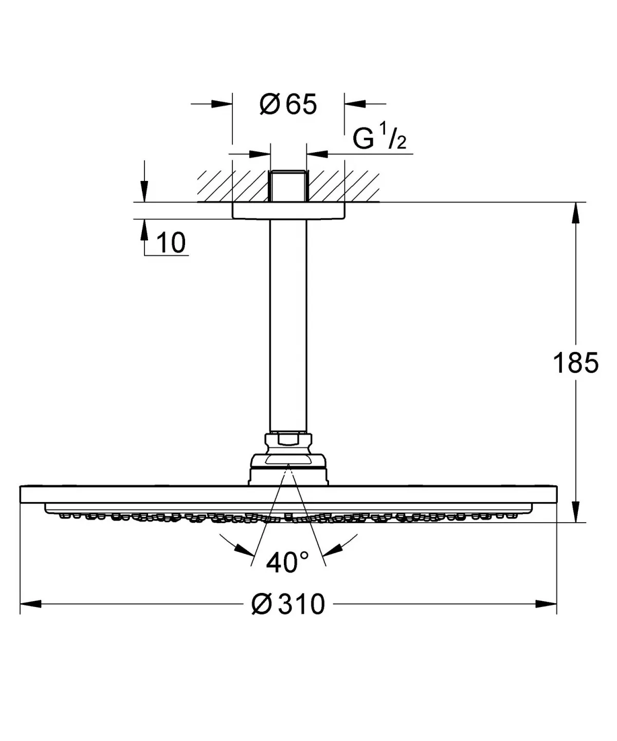 Dus fix Grohe 26067DA0, Rainshower 310, pe tavan, 310 mm, 1 functie, lucios, cupru