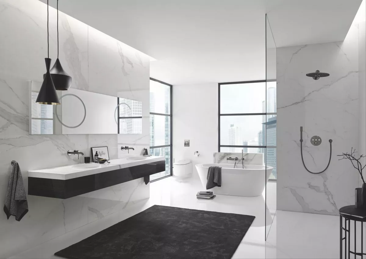 Dus fix Grohe 26475AL0, SmartActive 310, 1/2'', pe perete, 310 mm, 2 functii, necesita valva, mat, grafit