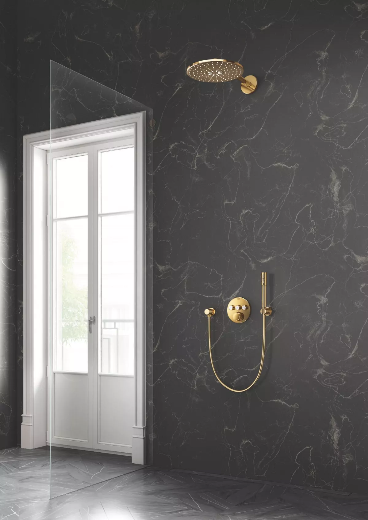 Dus fix Grohe 26475GL0, SmartActive 310, 1/2'', pe perete, 310 mm, 2 functii, necesita valva, lucios, auriu