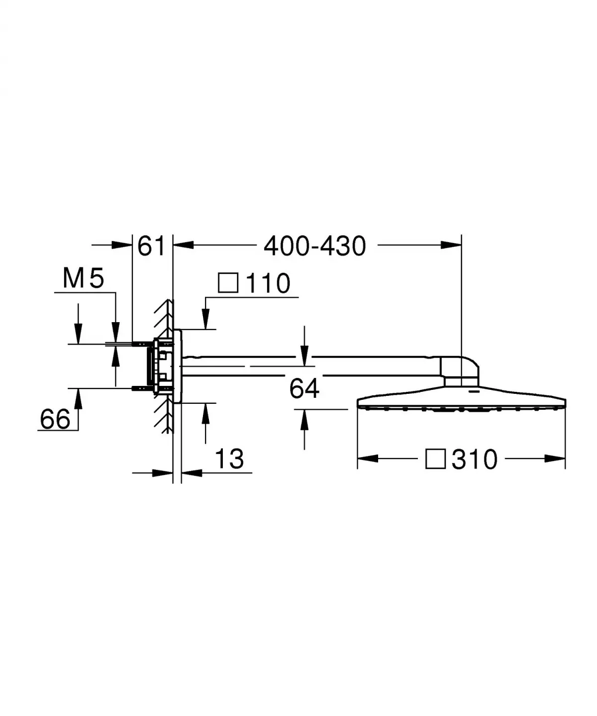 Dus fix Grohe 26479A00, SmartActive 310, 1/2'', pe perete, 310 mm, 2 functii, necesita valva, lucios, grafit