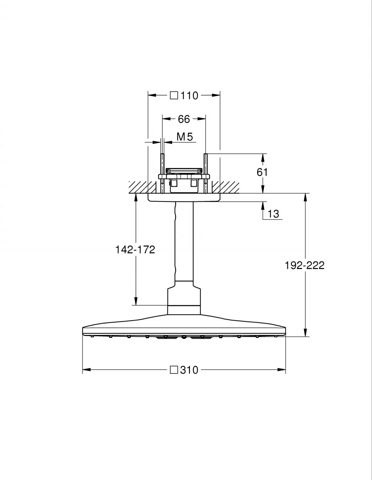 Dus fix Grohe 26481A00, SmartActive Cube, pe tavan, 310 mm, 2 functii, necesita valva, lucios, grafit