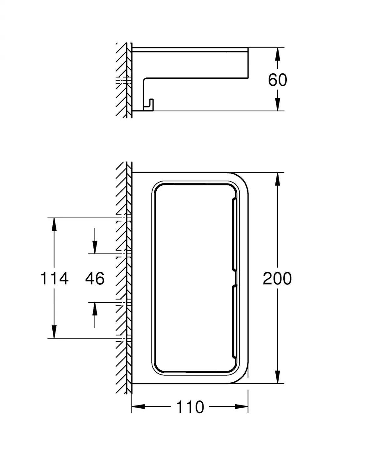 Etajera Grohe 41107DC0, Start Cube, pe perete, 200 x 100 mm, mat, otel satinat