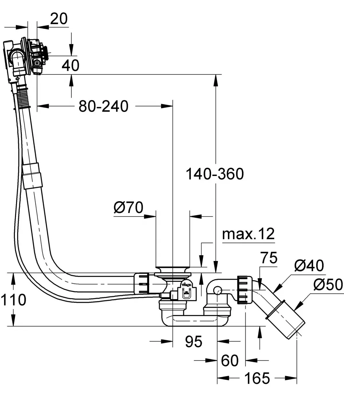 Evacuare cu umplere cada Grohe 28990A00, TalentoFill, universala, lucios, grafit