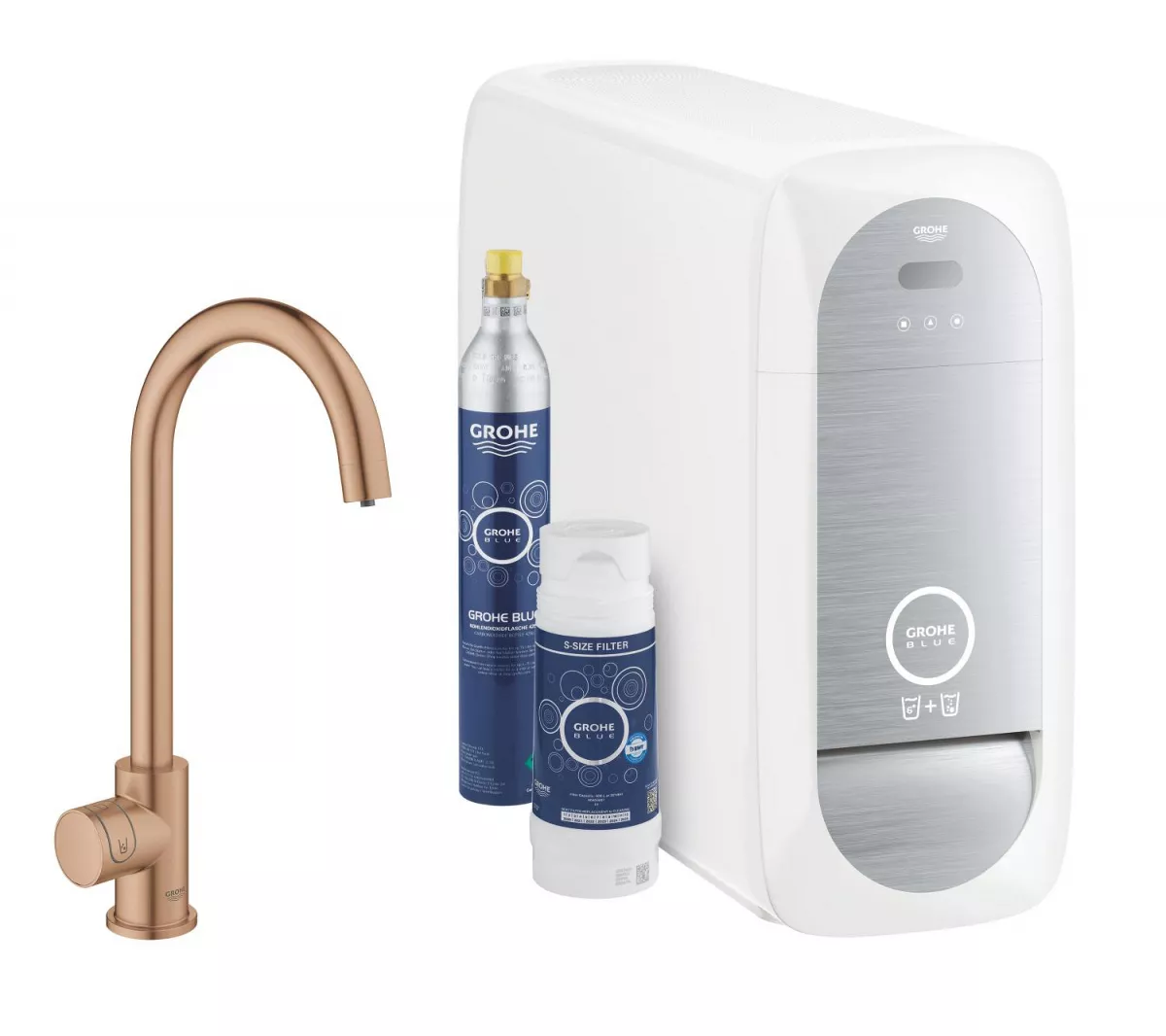 Filtru bucatarie Grohe 31498DL1, Blue Home, medie, tip C, filtrare, CO2, racire, mat, cupru