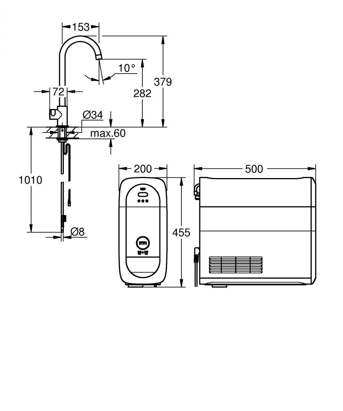 Filtru bucatarie Grohe 31498DL1, Blue Home, medie, tip C, filtrare, CO2, racire, mat, cupru