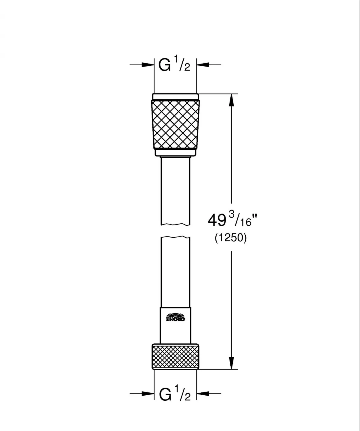 Furtun dus Grohe 28362DC1, SilverFlex, 1/2'' x 1/2'', 1.25 m, mat, otel satinat