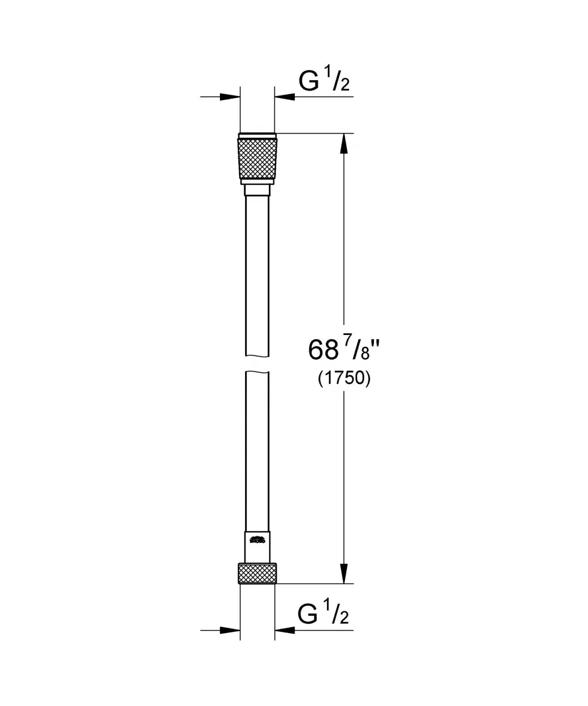 Furtun dus Grohe 28388DC1, SilverFlex, 1/2'' x 1/2'', 1.75 m, mat, otel satinat