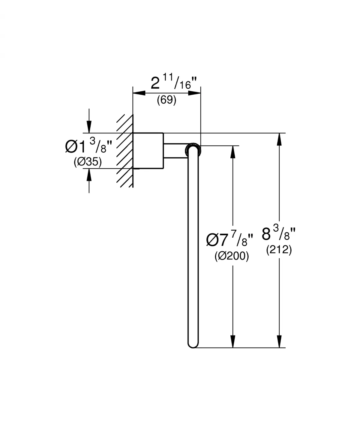 Inel prosop Grohe 40307AL3, Atrio, pe perete, 200 mm, metal, mat, grafit