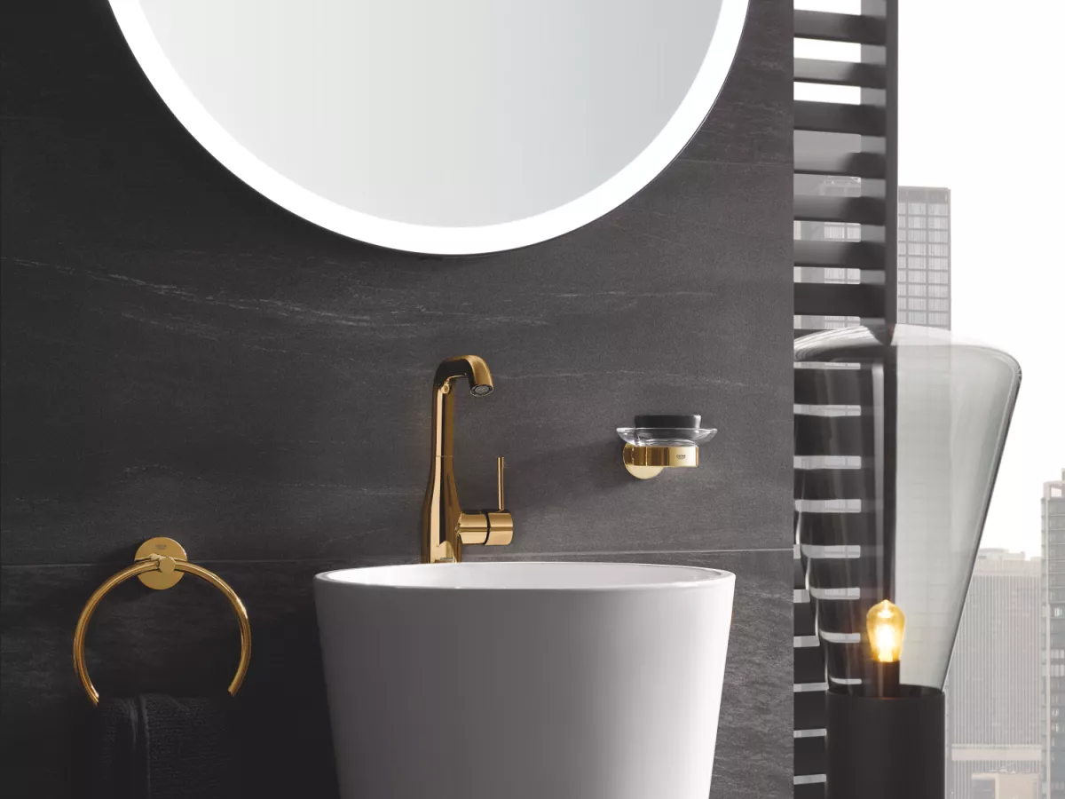 Inel prosop Grohe 40365GL1, Essentials, 180 mm, pe perete, metal, lucios, auriu