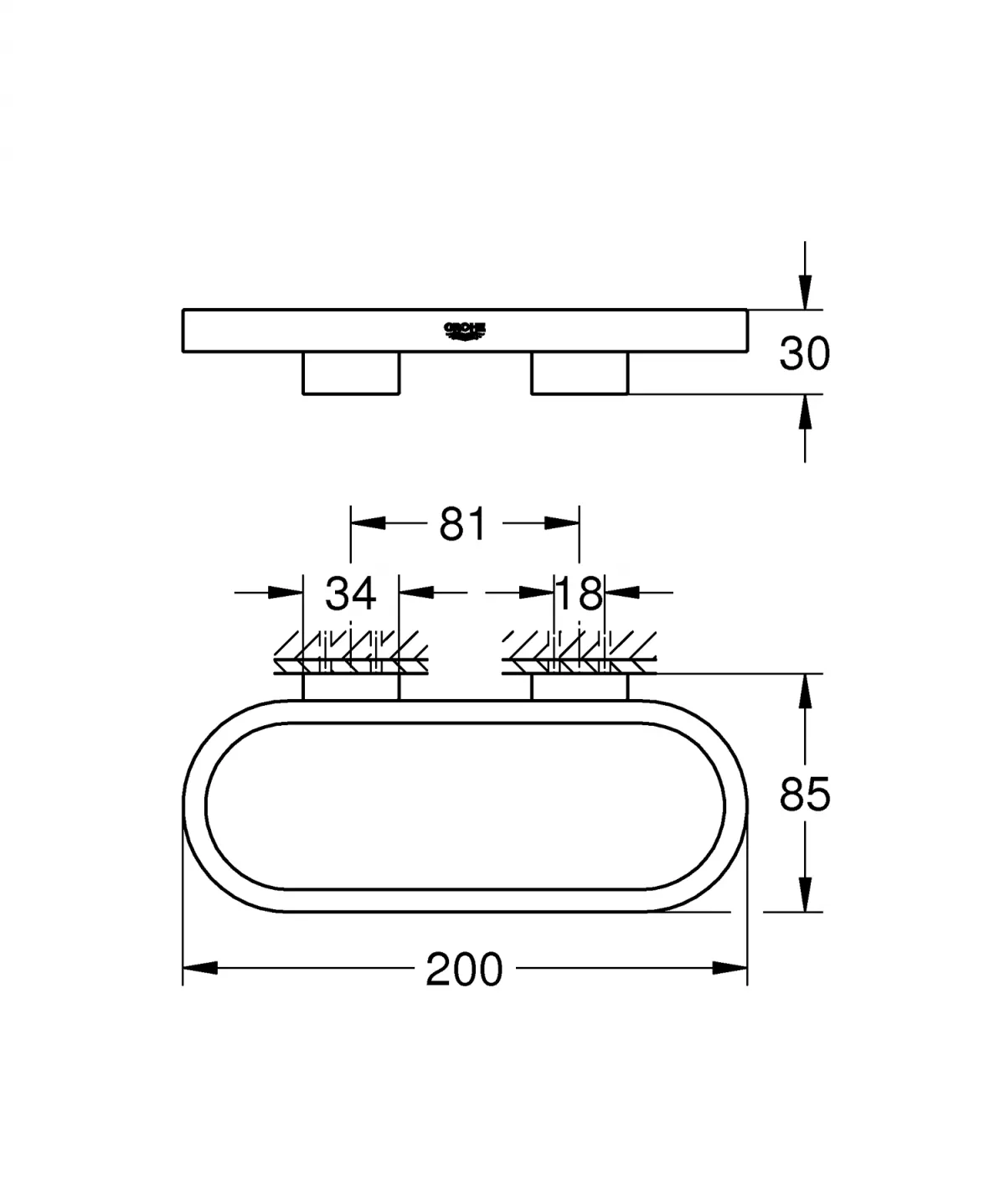 Inel prosop Grohe 41035DA0, Selection, 200 mm, pe perete, metal, lucios, cupru