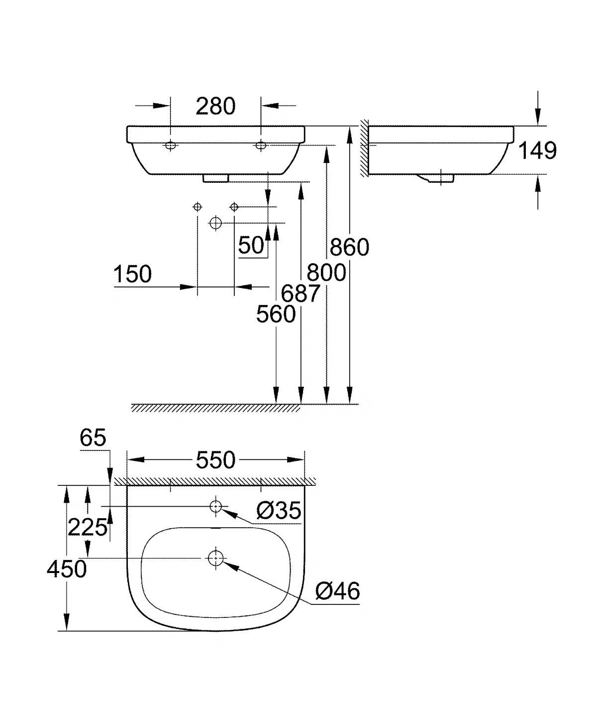 Cauti Lavoar Grohe Euro 39336000, montare perete, preaplin,
