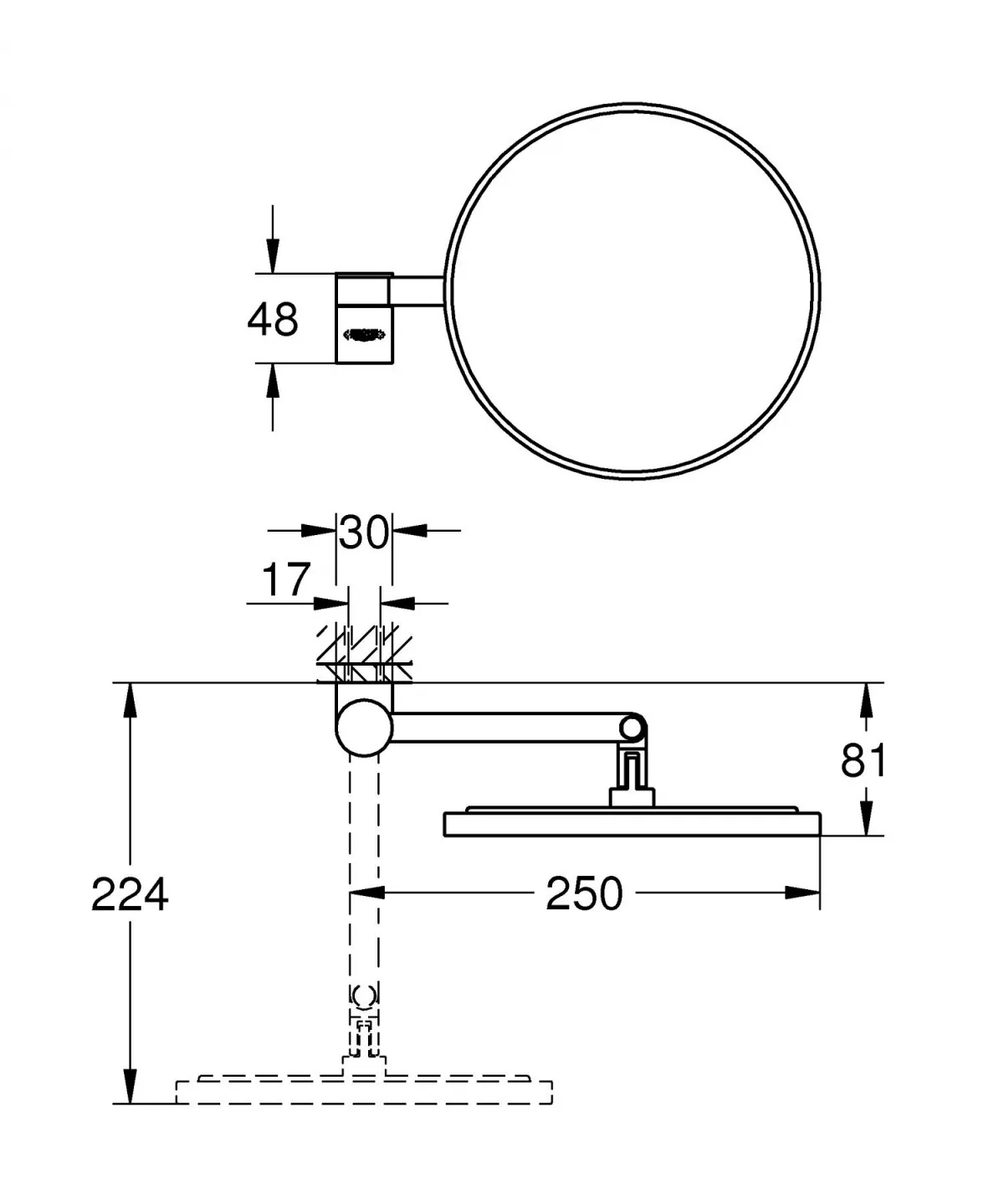 Oglinda cosmetica Grohe 102279KF00, Selection, pe perete, 7X, pivotanta, metal/sticla, mat, negru