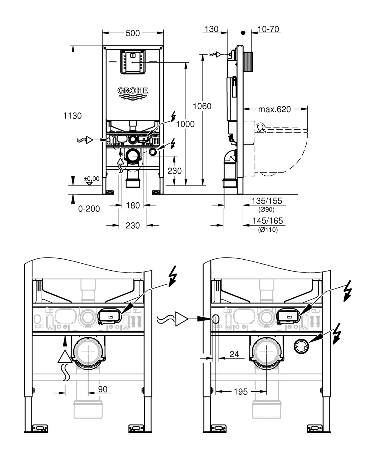 Pachet 3in1 cadru WC Grohe Rapid SLX 39596000, incastrat, a…