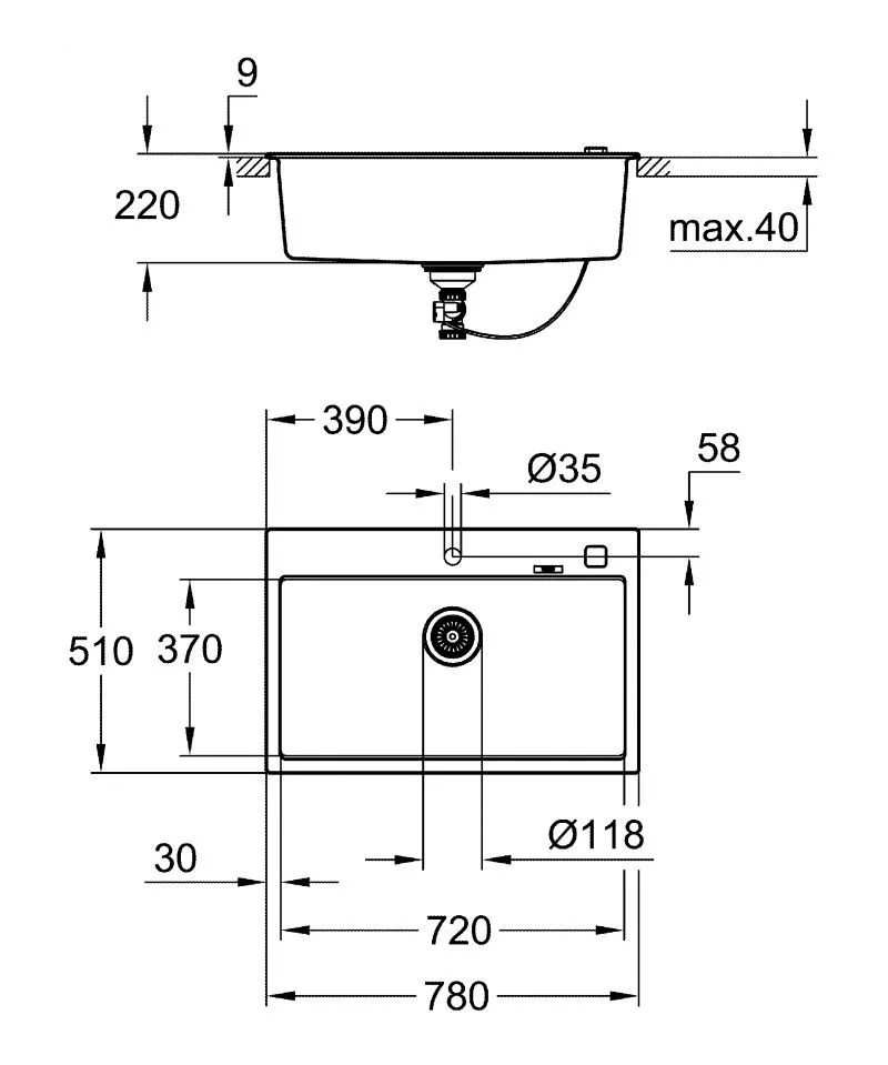 Pachet chiuveta Grohe K700 31652AP0, 780 x 510 mm, quartz, m…