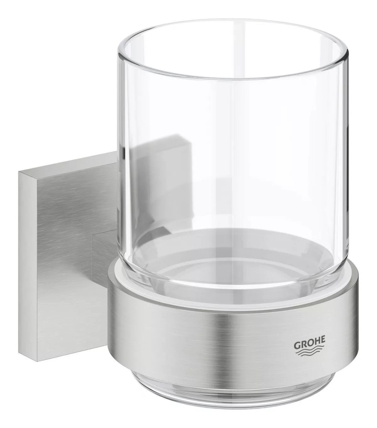 Pahar baie Grohe 41097DC0, Start Cube, pe perete, metal/sticla, mat, otel satinat