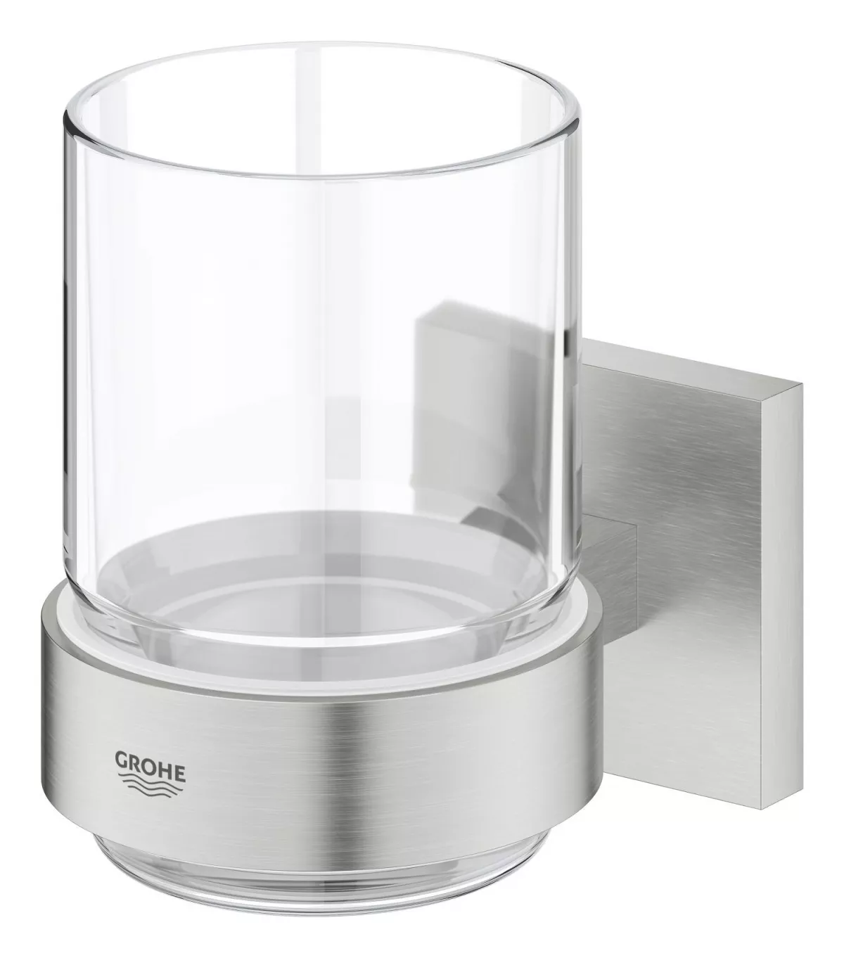 Pahar baie Grohe 41097DC0, Start Cube, pe perete, metal/sticla, mat, otel satinat