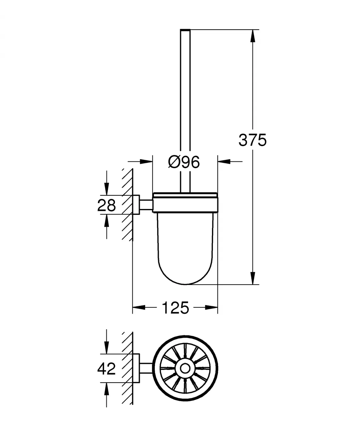 Perie WC Grohe 40513AL1, Essentials Cube, suport perie, fixare ascunsa, sticla, metal, mat, grafit
