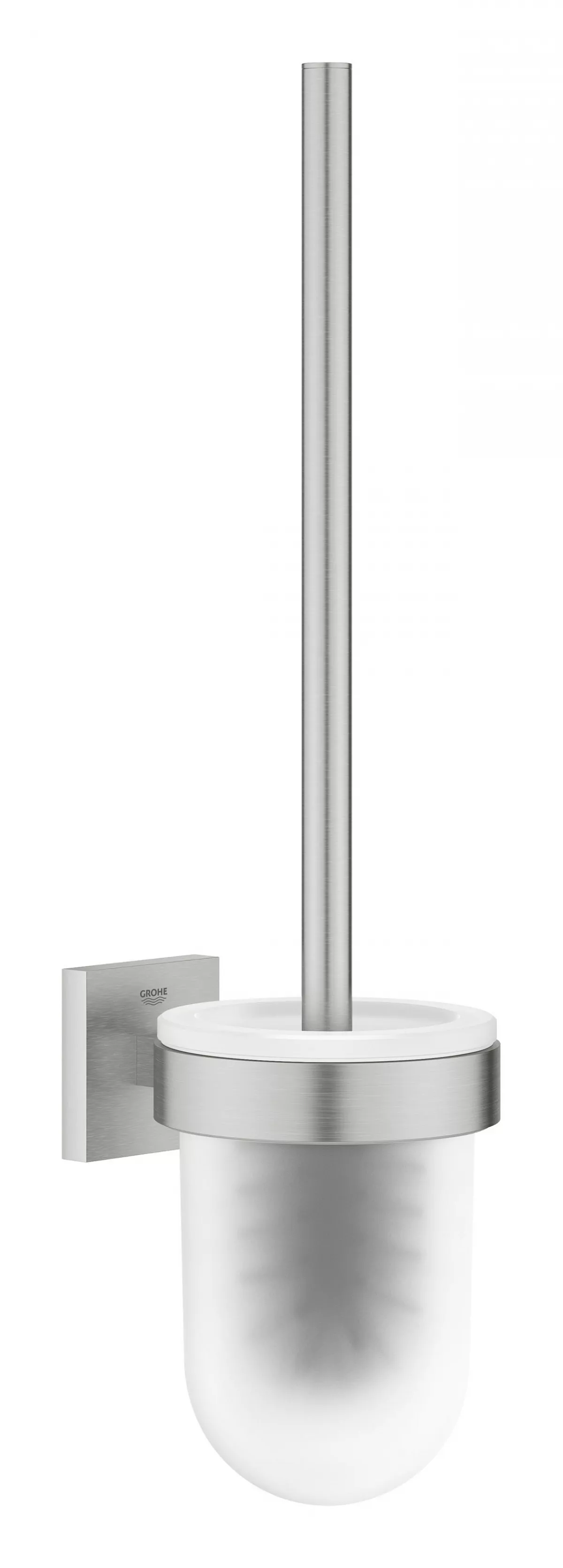 Perie WC Grohe 40977DC0, Start Cube, pe perete, metal/sticla, mat, otel satinat