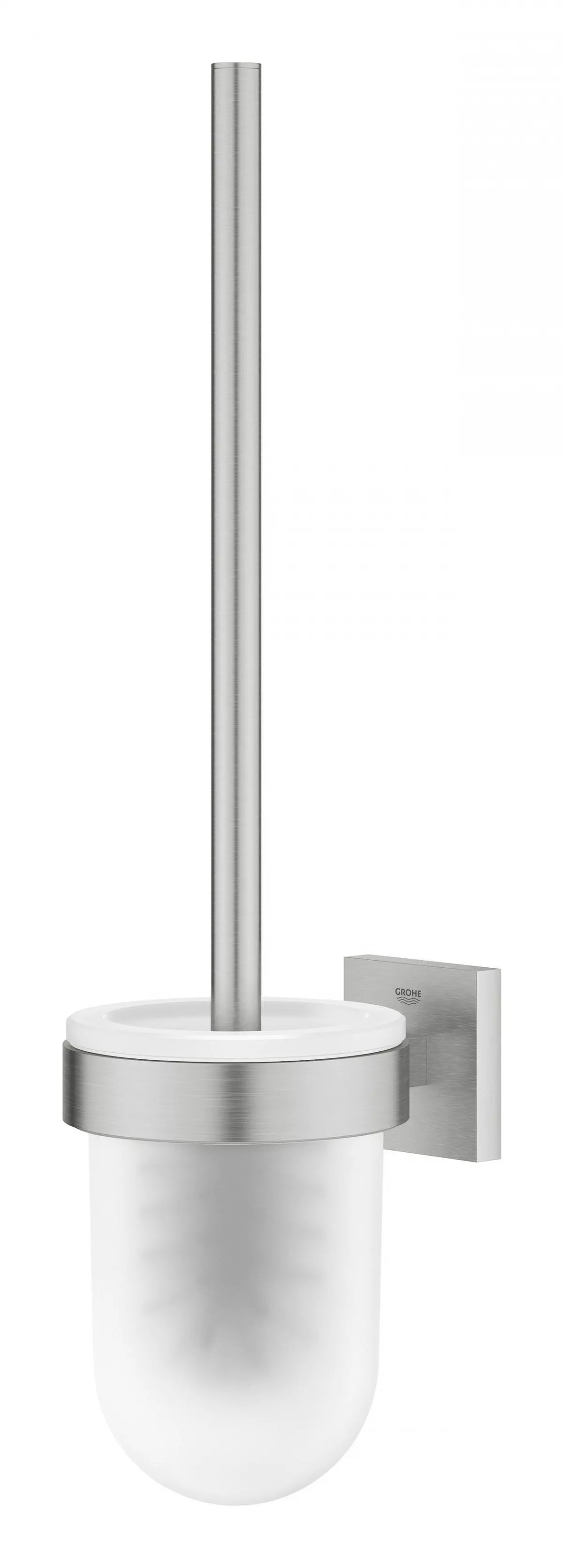 Perie WC Grohe 40977DC0, Start Cube, pe perete, metal/sticla, mat, otel satinat