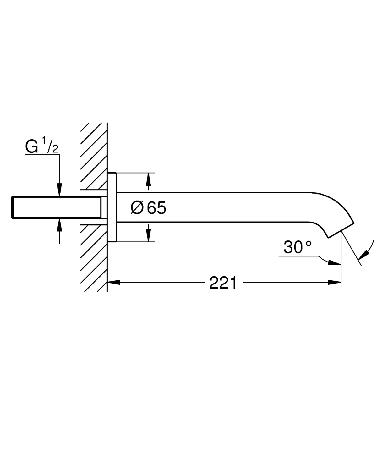 Pipa cada Grohe 13449DL1, Essence, 1/2'', 221 mm, aerator, mat, cupru