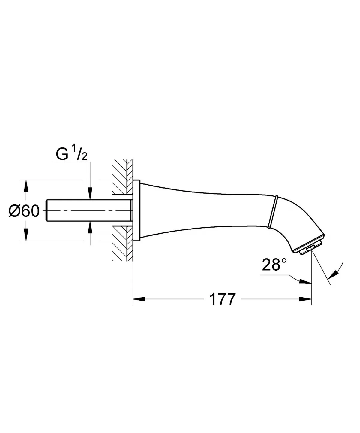 Pipa cada Grohe 13341IG0, Grandera, 1/2'', 177 mm, crom / auriu