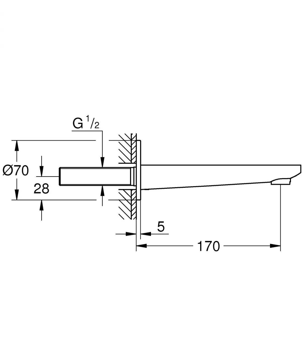 Pipa cada Grohe 13383AL1, Lineare, 1/2'', 170 mm, mat, grafit