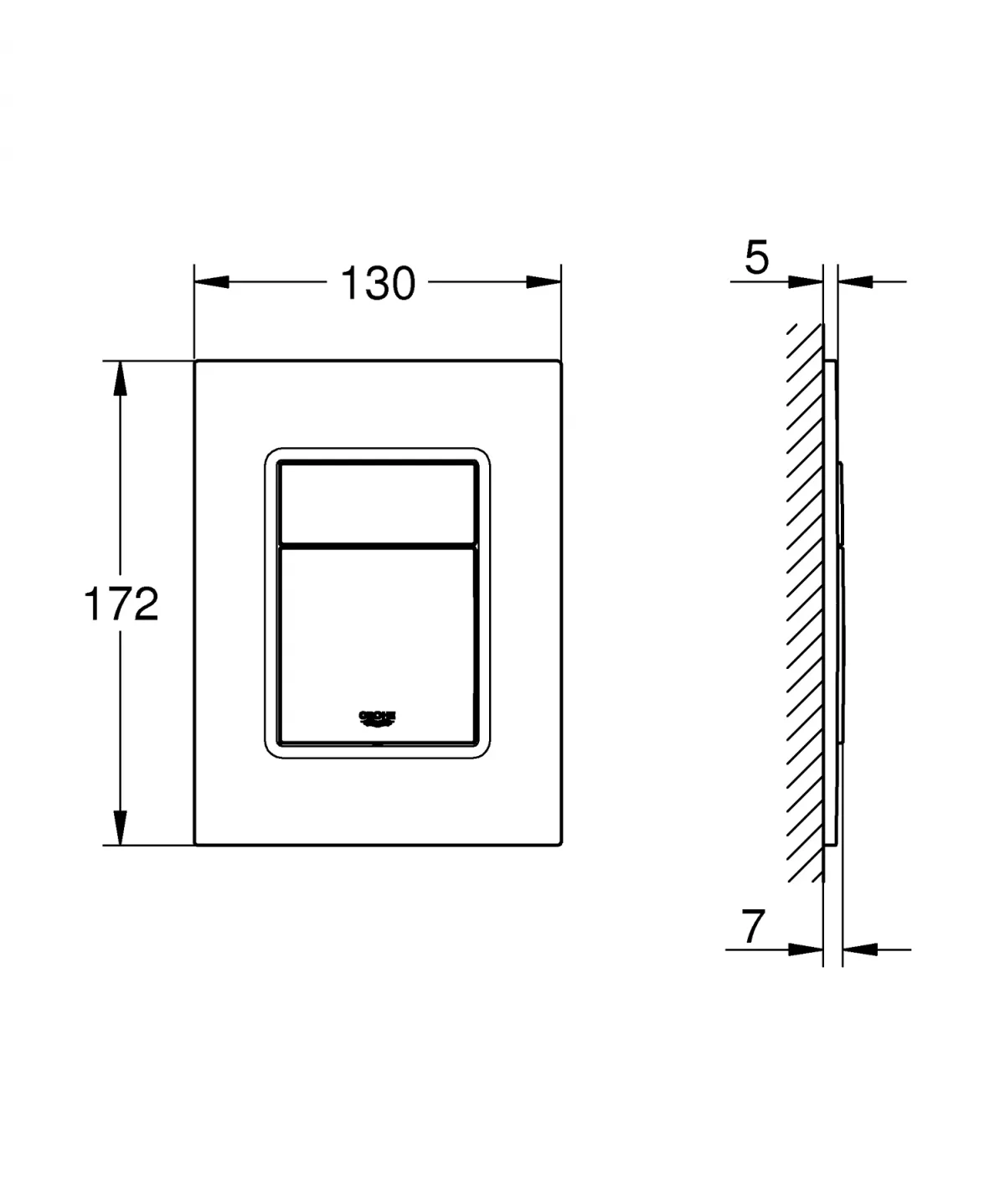 Placa de actionare Grohe 37535A00, Skate Cosmopolitan, marimea S, dubla, 130 x 172 mm, verticala, lucios, grafit