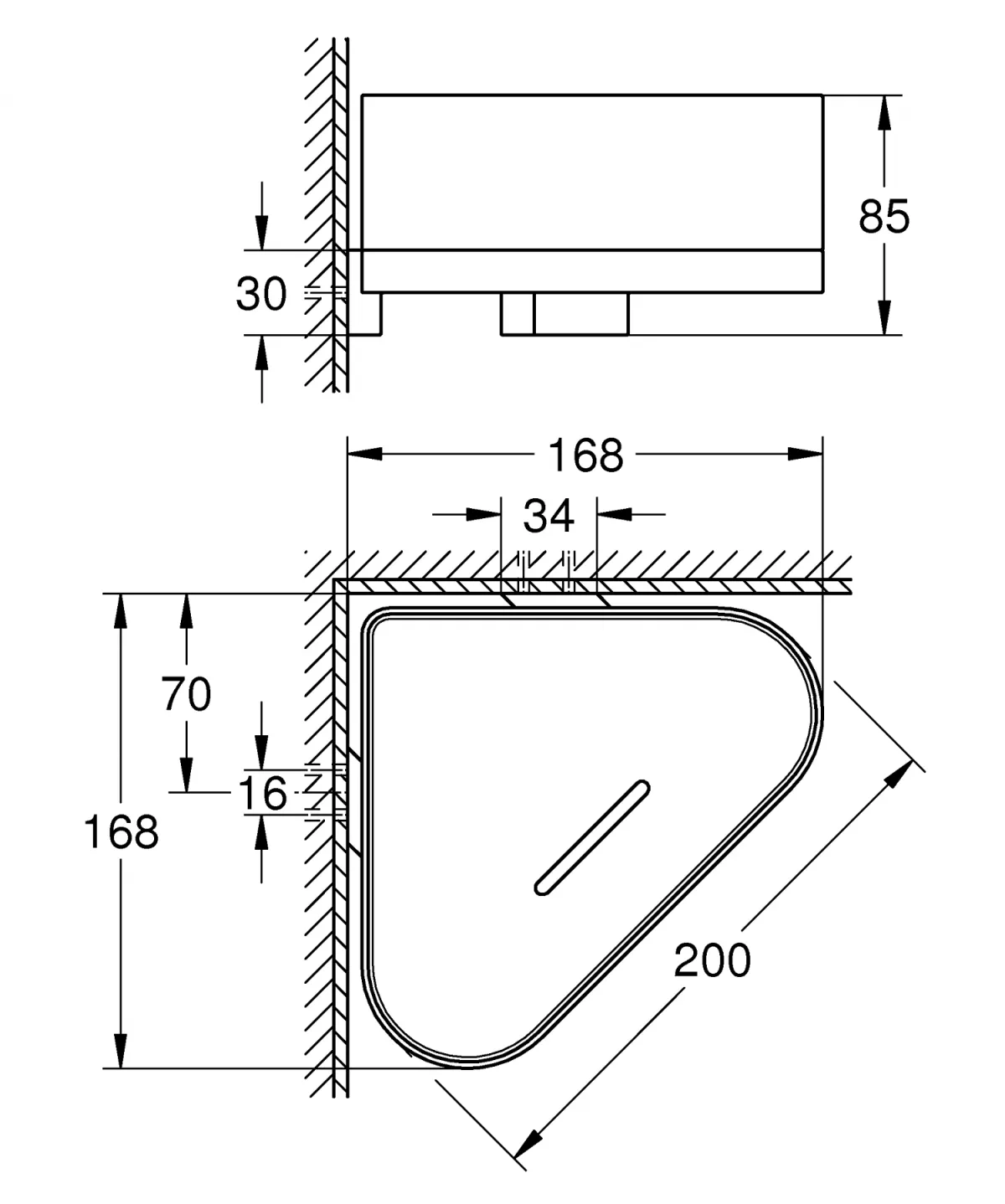 Raft de colt Grohe 41038A00, Selection, montare pe perete, fixare ascunsa, ABS/Metal, lucios, grafit