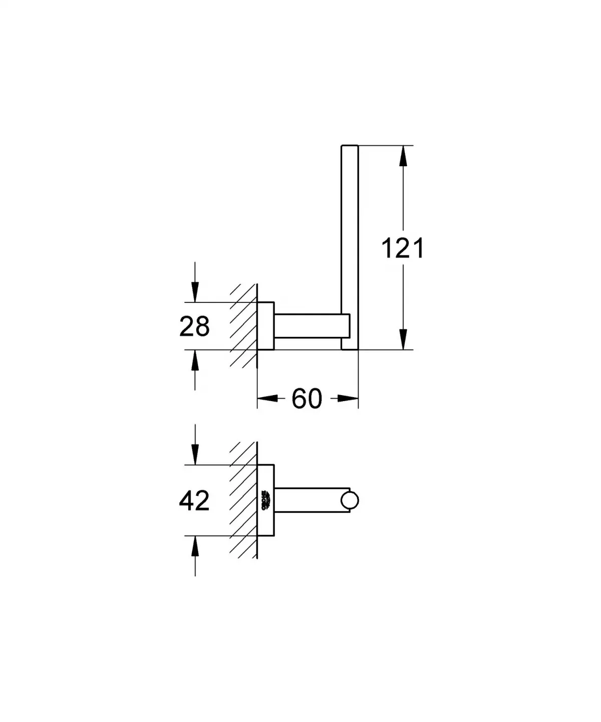 Rezerva hartie igienica Grohe 40623DC1, Essentials Cube, pe perete, metal, mat, otel satinat
