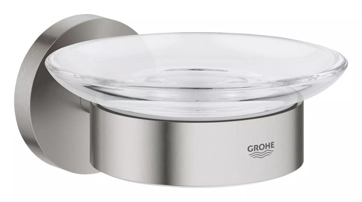 Savoniera Grohe 40444DC1, Essentials, pe perete, metal/sticla, mat, otel satinat