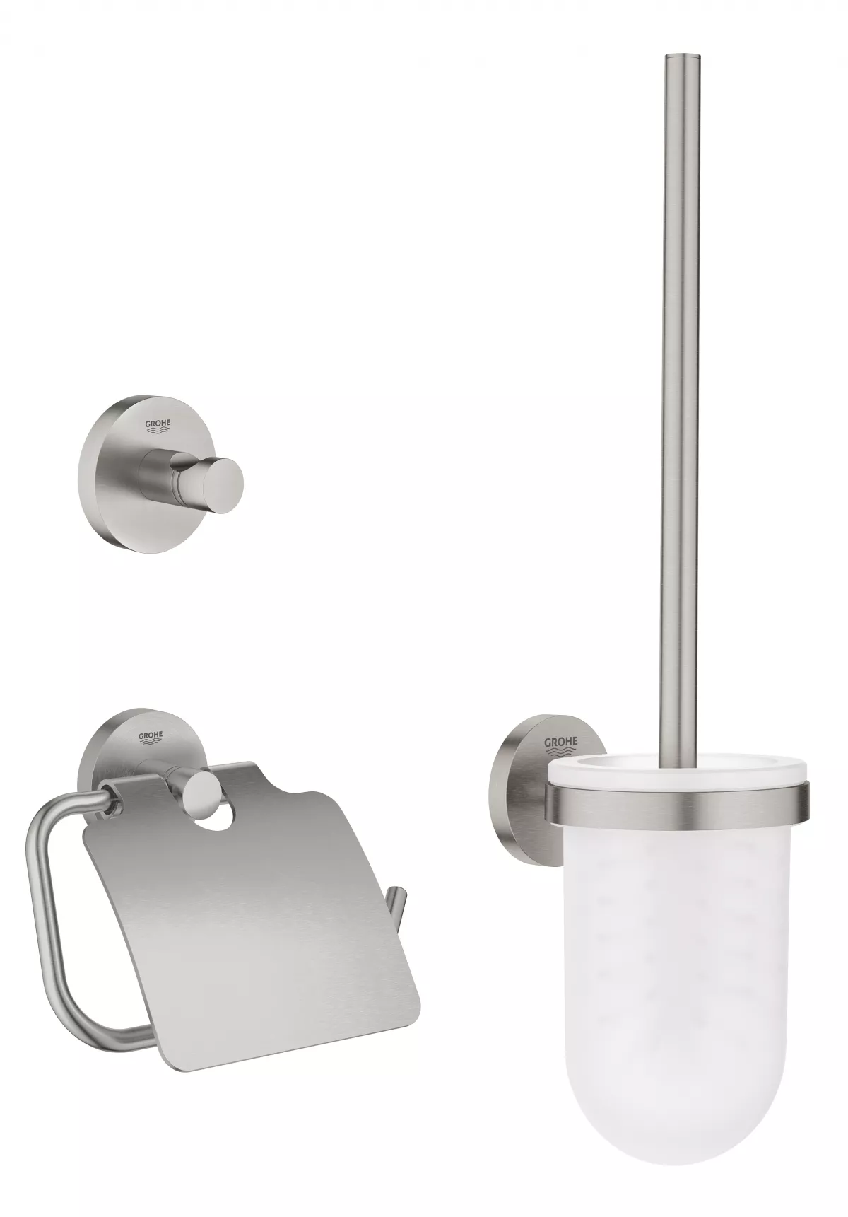 Set accesorii baie Grohe 40407DC1, Essentials City, 3 piese, fixare ascunsa, otel satinat
