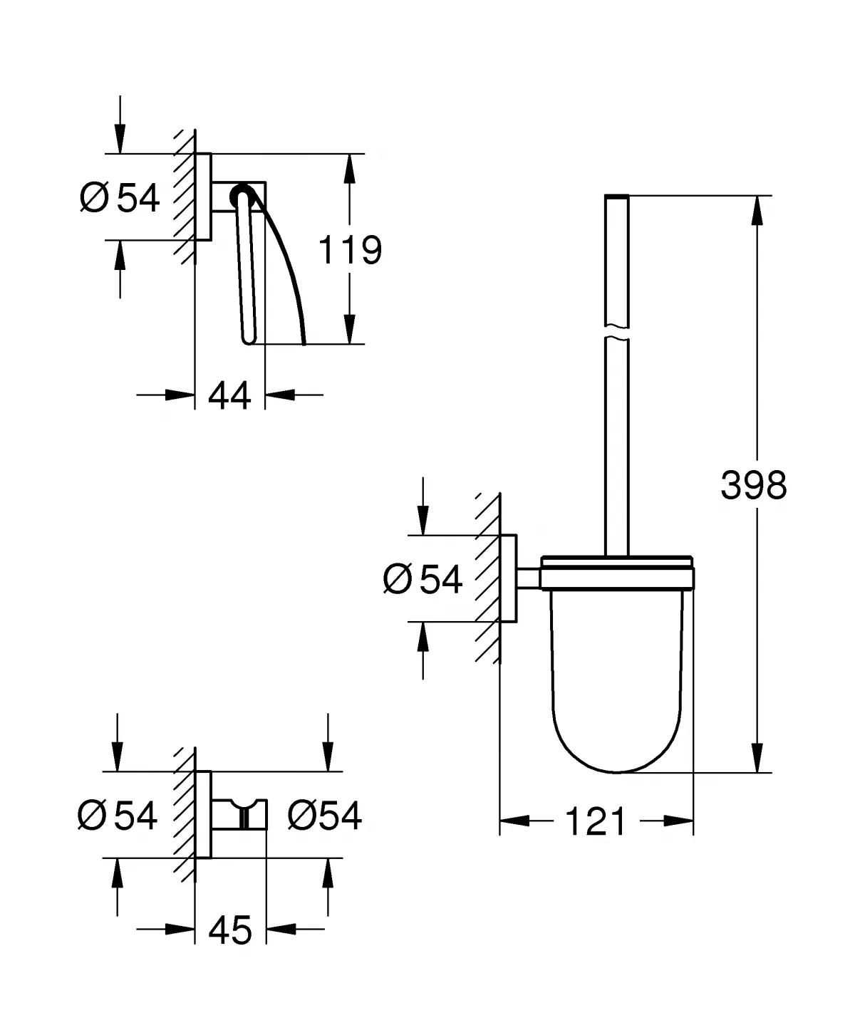 Set accesorii baie Grohe 40407DC1, Essentials City, 3 piese, fixare ascunsa, otel satinat