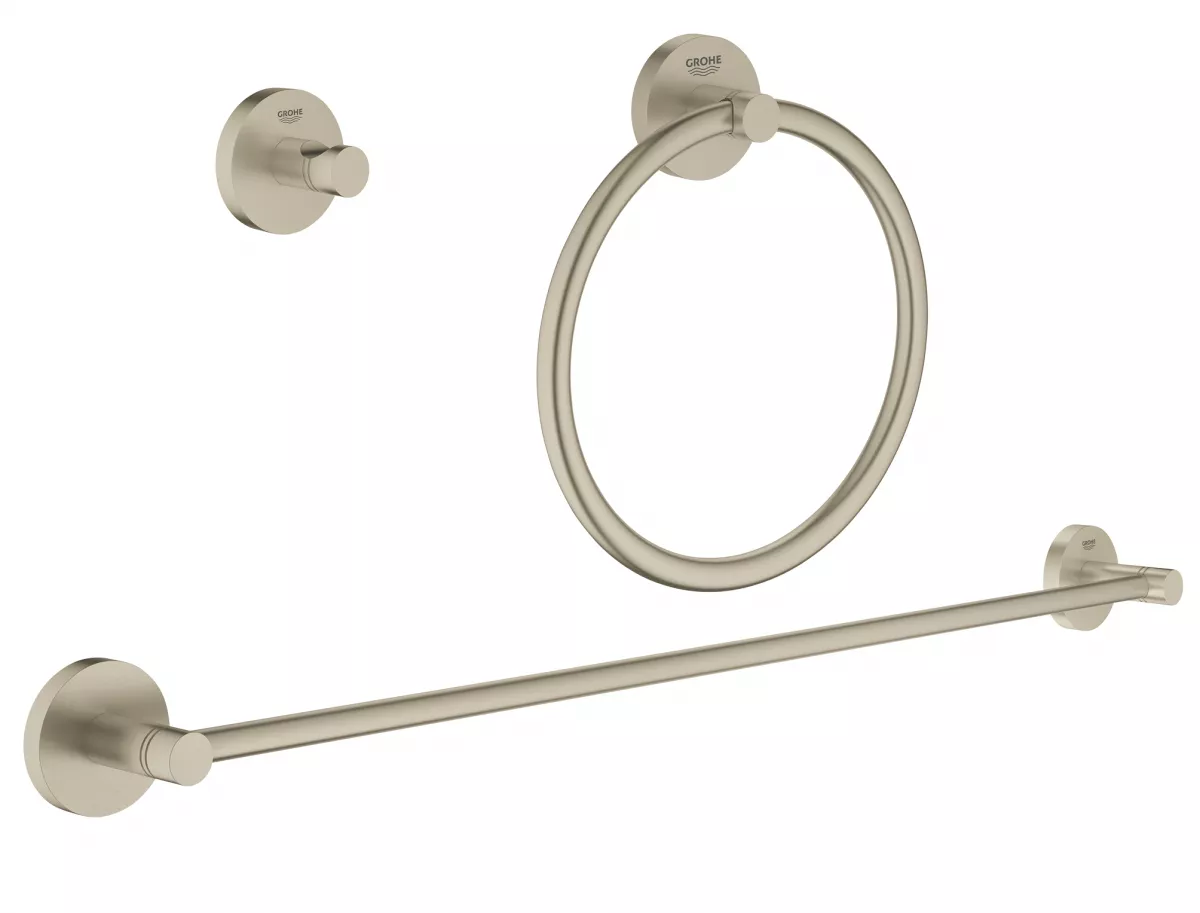 Set accesorii baie Grohe 40821EN1, Essentials City, 3 piese, fixare ascunsa, mat, nichel