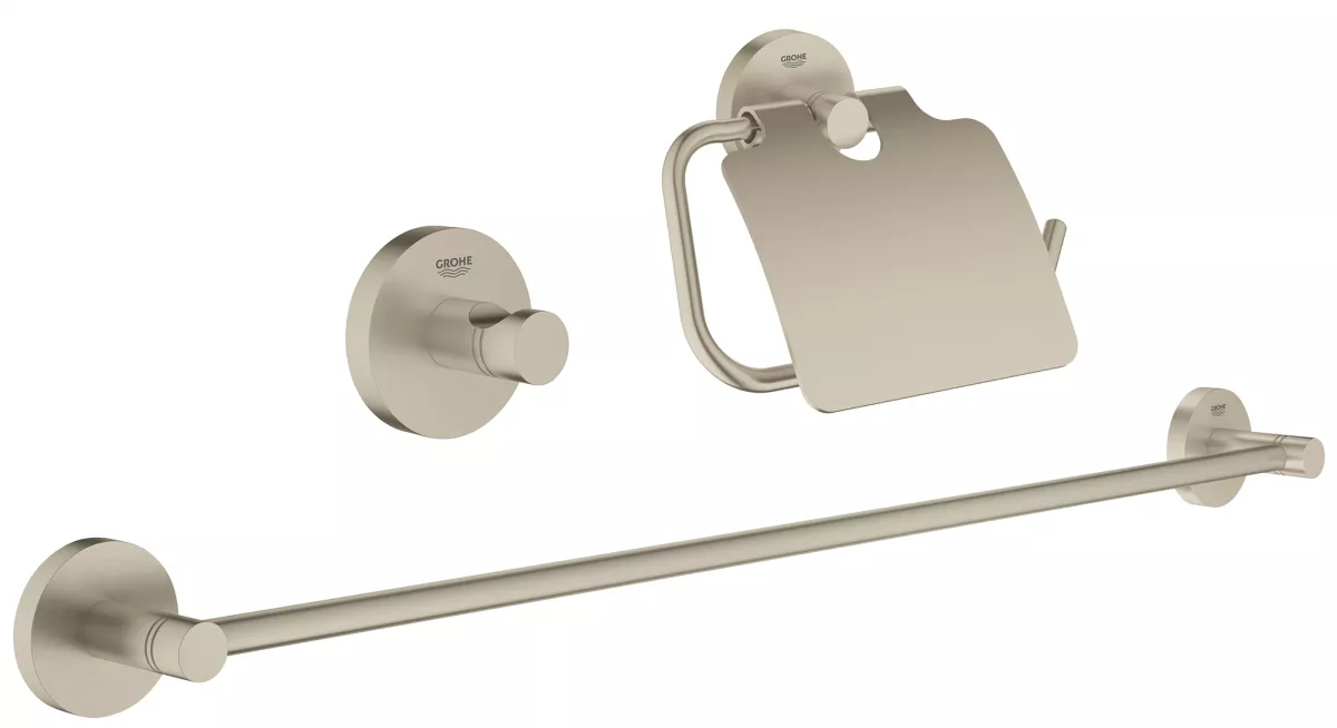 Set accesorii baie Grohe 40775EN1, Essentials Guest, 3 piese, fixare ascunsa, mat, nickel