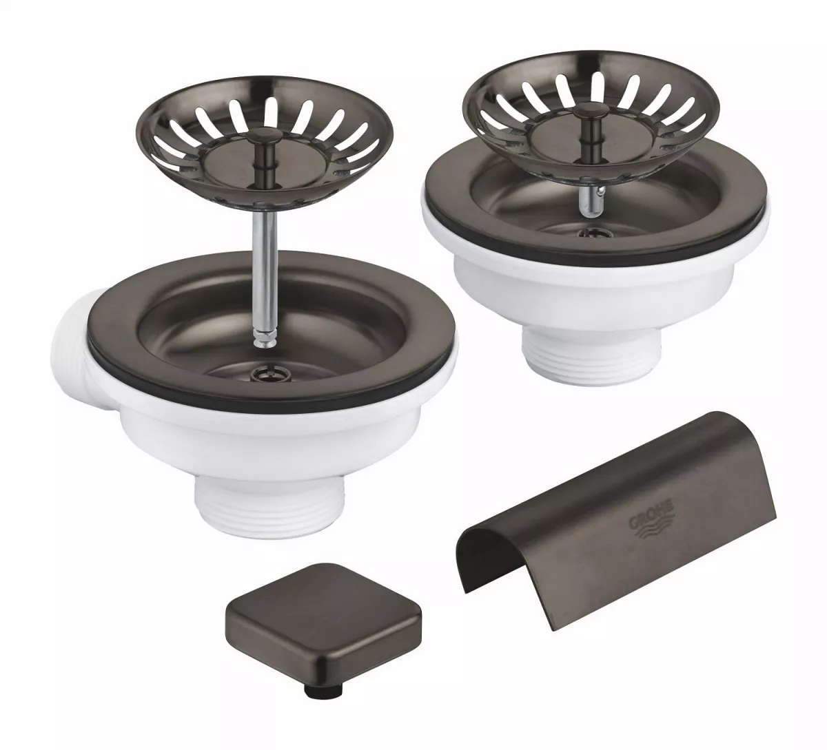 Sifon chiuveta bucatarie Grohe 40999AL0, universal, ornament buton, pentru 2 cuve, mat, grafit