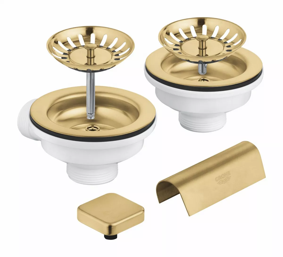 Sifon chiuveta bucatarie Grohe 40999GN0, universal, ornament buton, pentru 2 cuve, mat, auriu