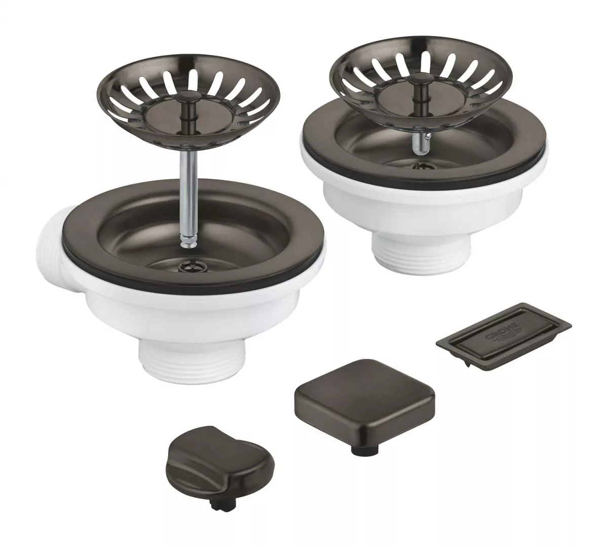 Sifon chiuveta bucatarie Grohe 40998AL0, universal, preplin, pentru 2 cuve, ornament butoane, mat, grafit