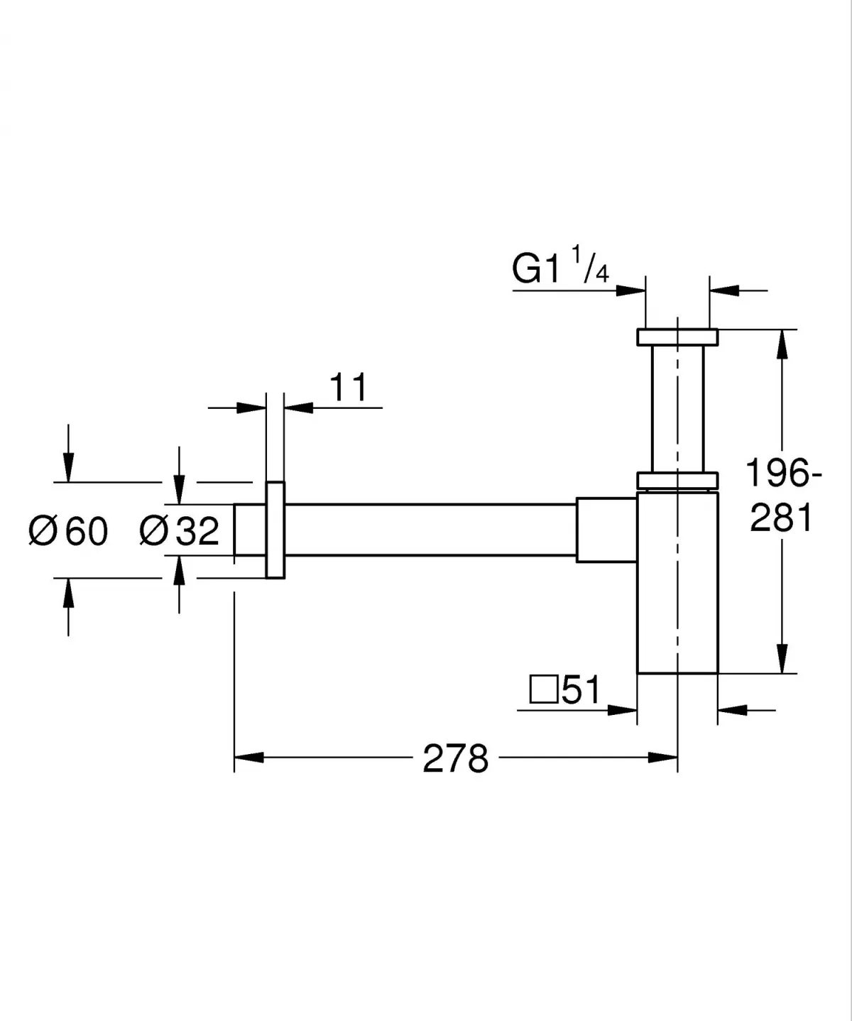 Sifon lavoar Grohe 40564A00, Eurocube, reglabil, metal, lucios, grafit