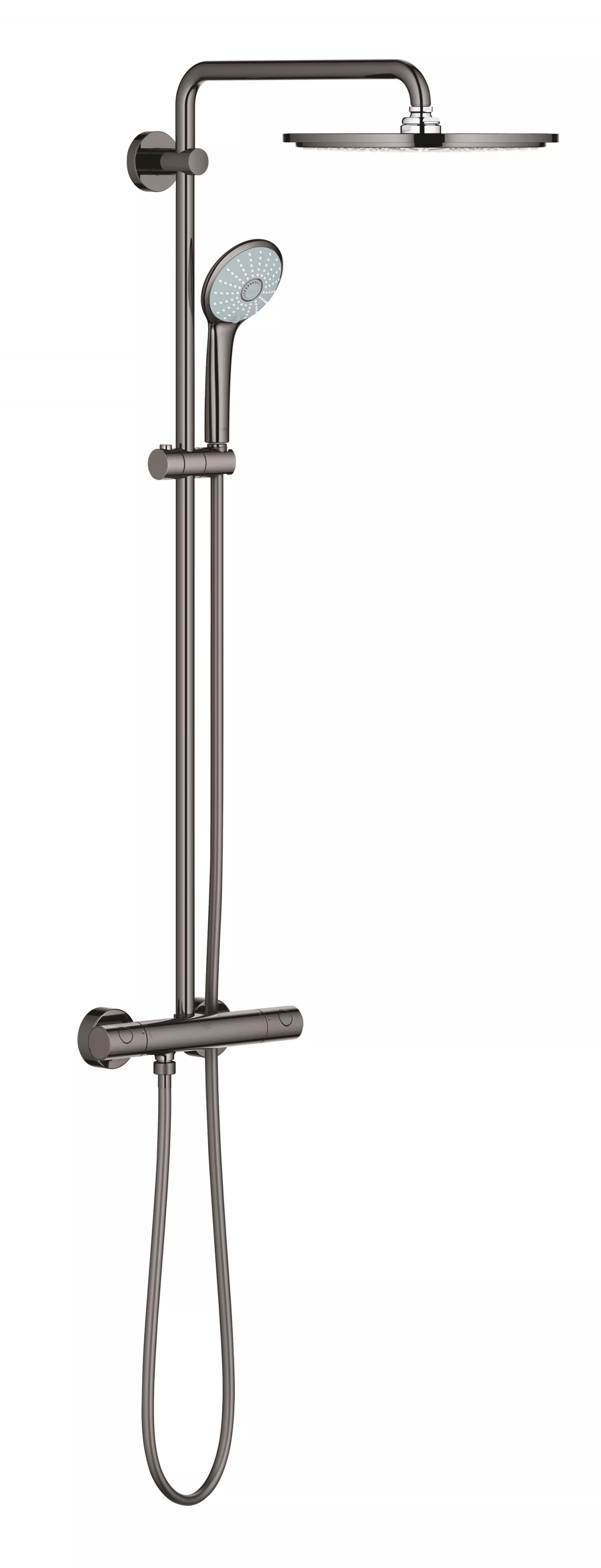 Sistem de dus Grohe 26075A00, Euphoria 310, 1/2'', aparent, termostat, 310 mm, anti-oparire, 3 functii, lucios, grafit
