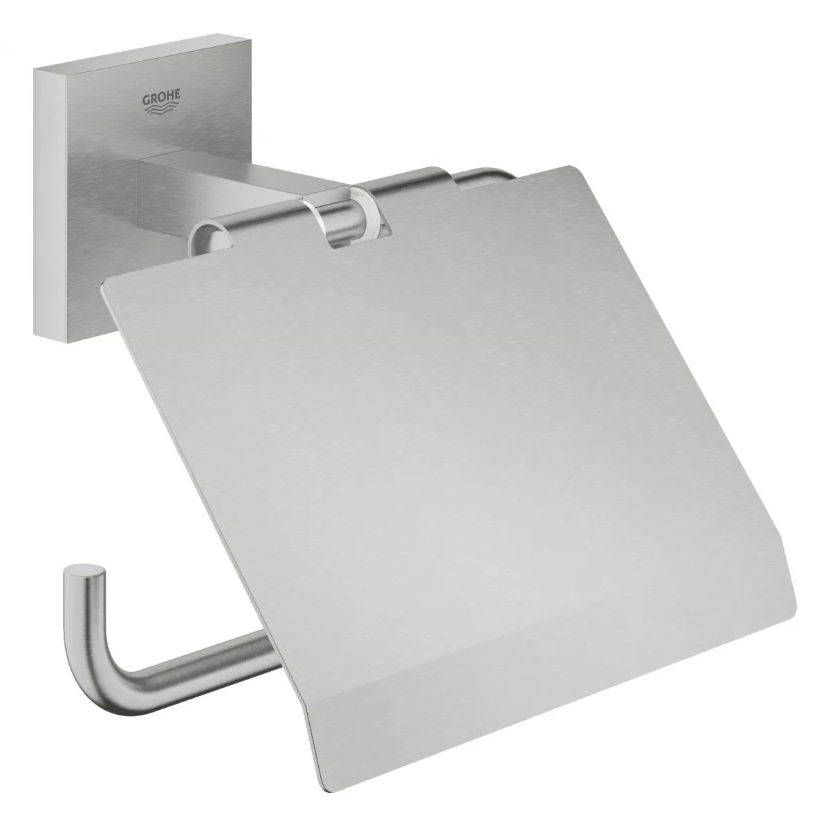 Suport hartie igienica Grohe 41102DC0, Start Cube, pe perete, metal, mat, otel satinat