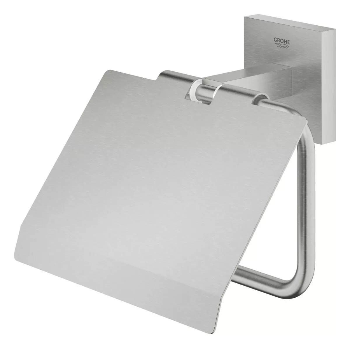 Suport hartie igienica Grohe 41102DC0, Start Cube, pe perete, metal, mat, otel satinat