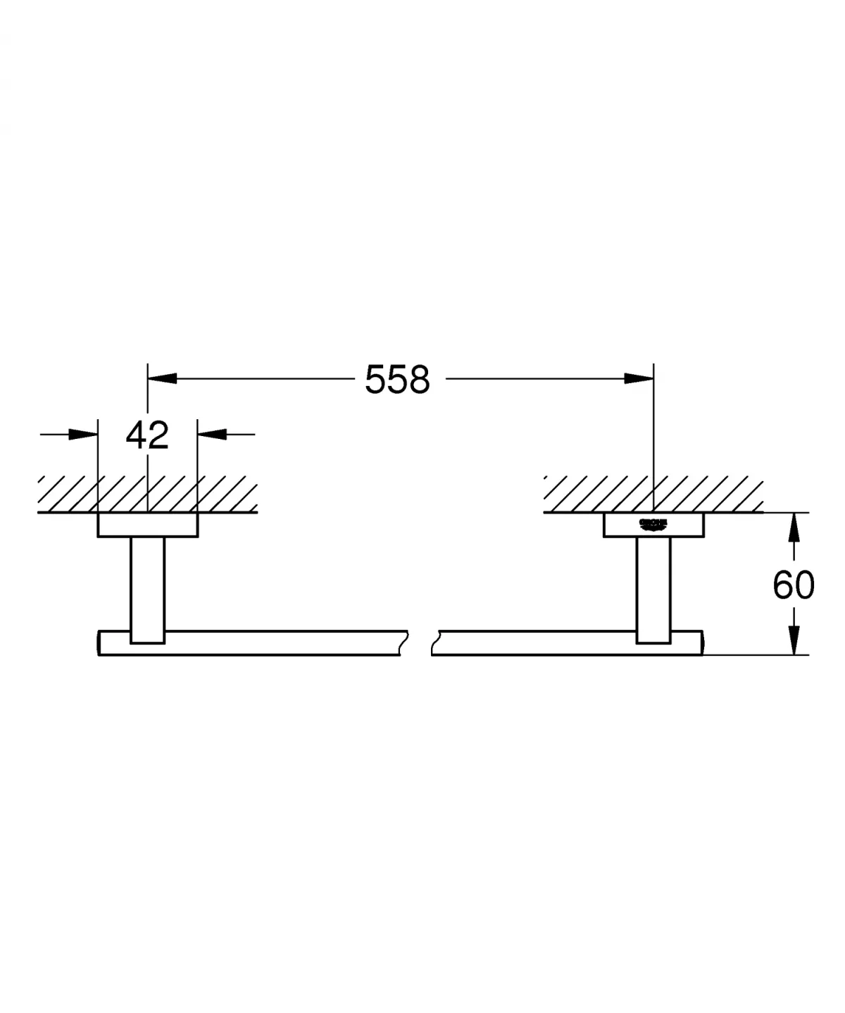 Suport prosop Grohe 40509AL1, Essentials Cube, pe perete, 600 mm, metal, mat, grafit