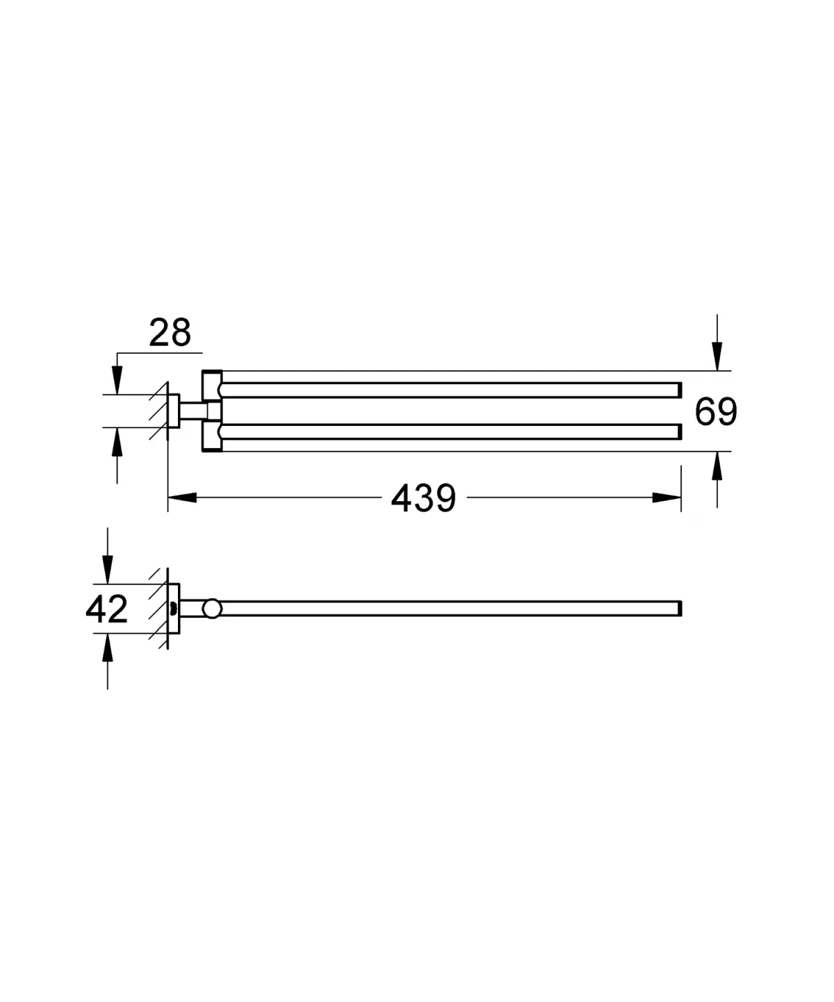 Suport prosop Grohe 40624AL1, Essentials Cube, pe perete, 450 mm, metal, mat, grafit