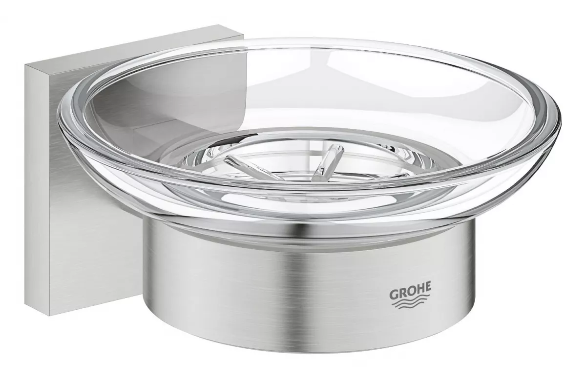 Suport sapun Grohe 41096DC0, Start Cube, pe perete, metal/sticla, mat, otel satinat