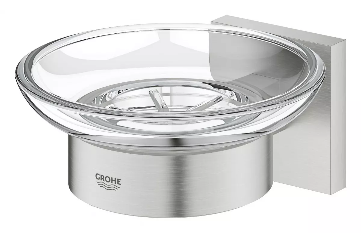 Suport sapun Grohe 41096DC0, Start Cube, pe perete, metal/sticla, mat, otel satinat
