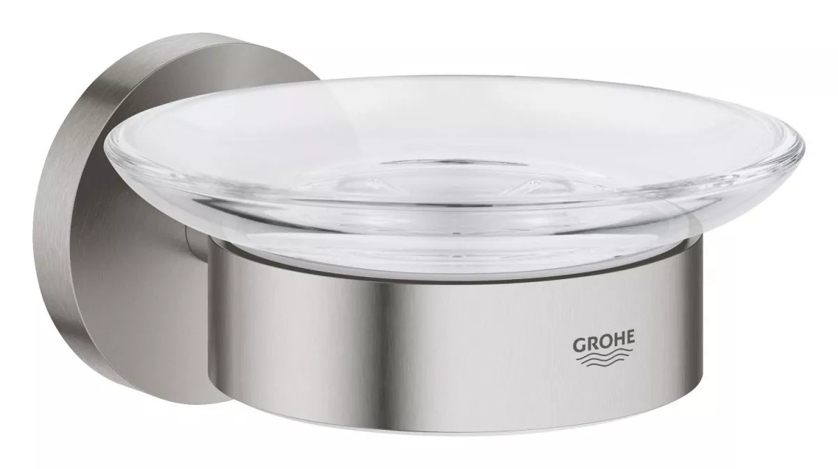 Suport sapun Grohe 41193DC0, Start, pe perete, metal/sticla, mat, otel satinat