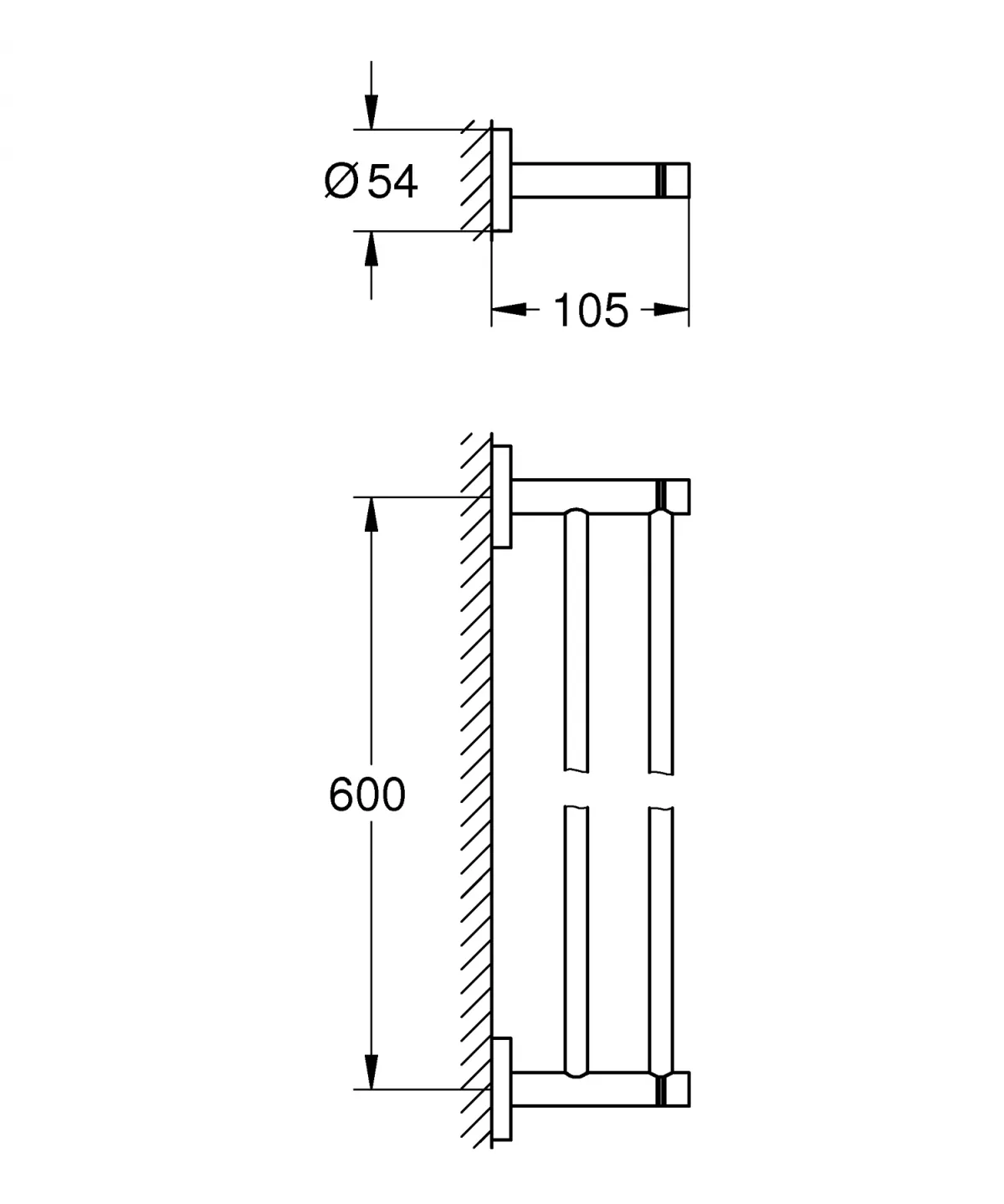 Suport prosop Grohe 40802DL1, Essentials, pe perete, 654 mm, metal, mat, cupru