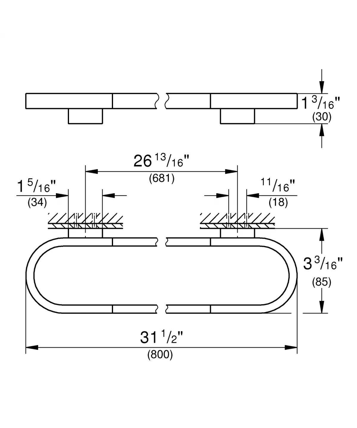 Suport prosop Grohe 41058GL0, Selection, pe perete, 800 mm, metal, lucios, auriu