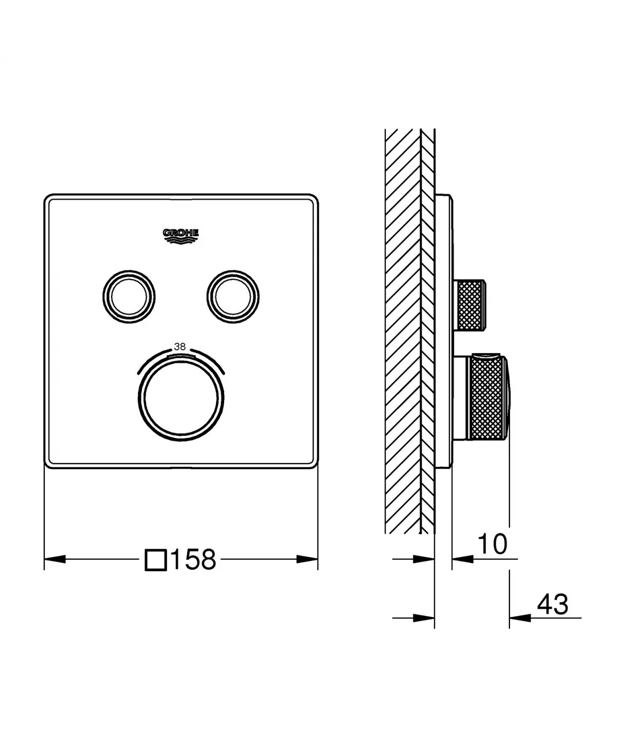 Unitate comanda Grohe 29124DC0, Grohtherm SmartControl, 2 iesiri, termostat, necesita valva, mat, otel satinat